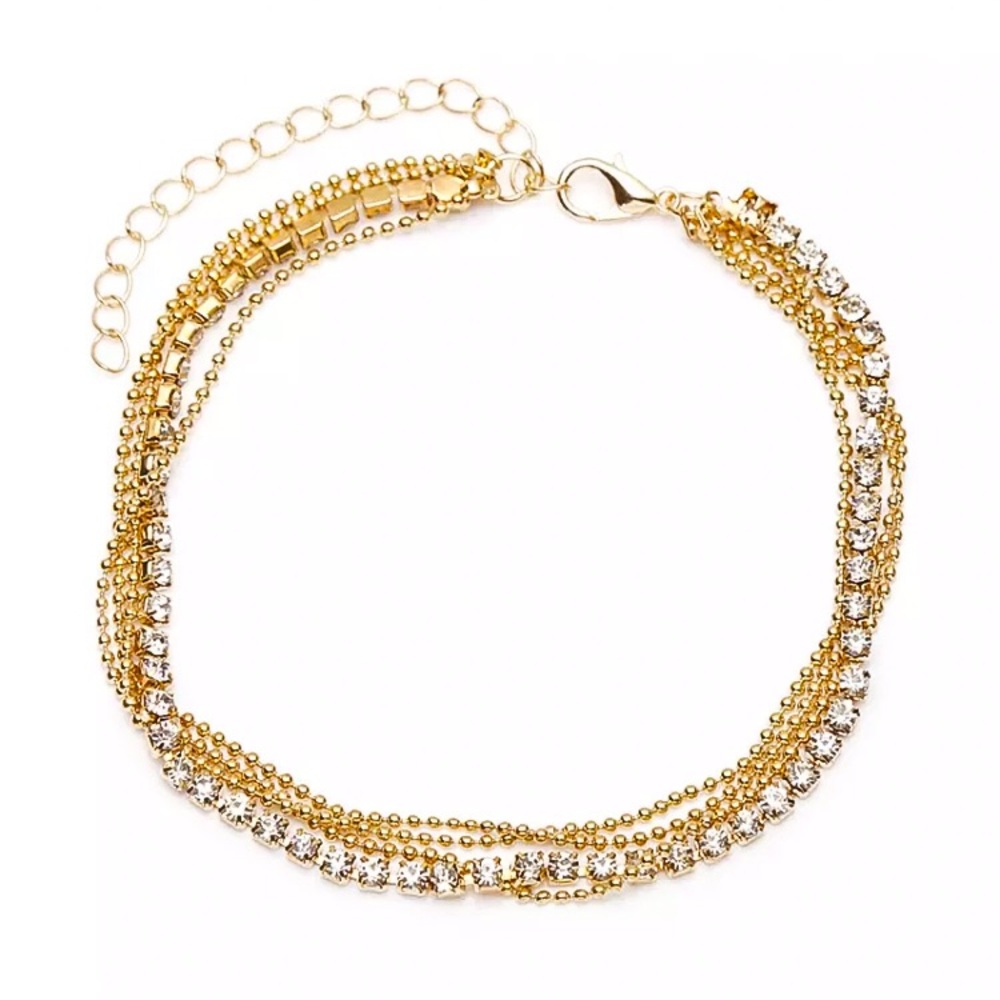 🔴𝟭𝟬/$𝟮𝟱🔴4 Layered Rhinestone Anklet NEW - Picture 8 of 11